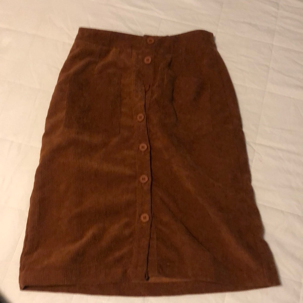 Office skirt midi corduroy orange size 4 women casual fall colour minimal